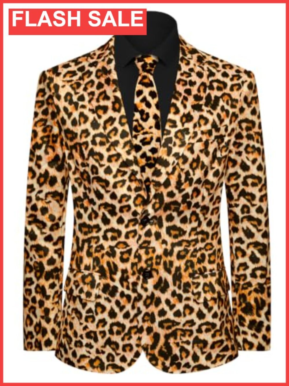 Men's Brown Leopard Print Blazer & Tie Halloween Christmas 2-Piece